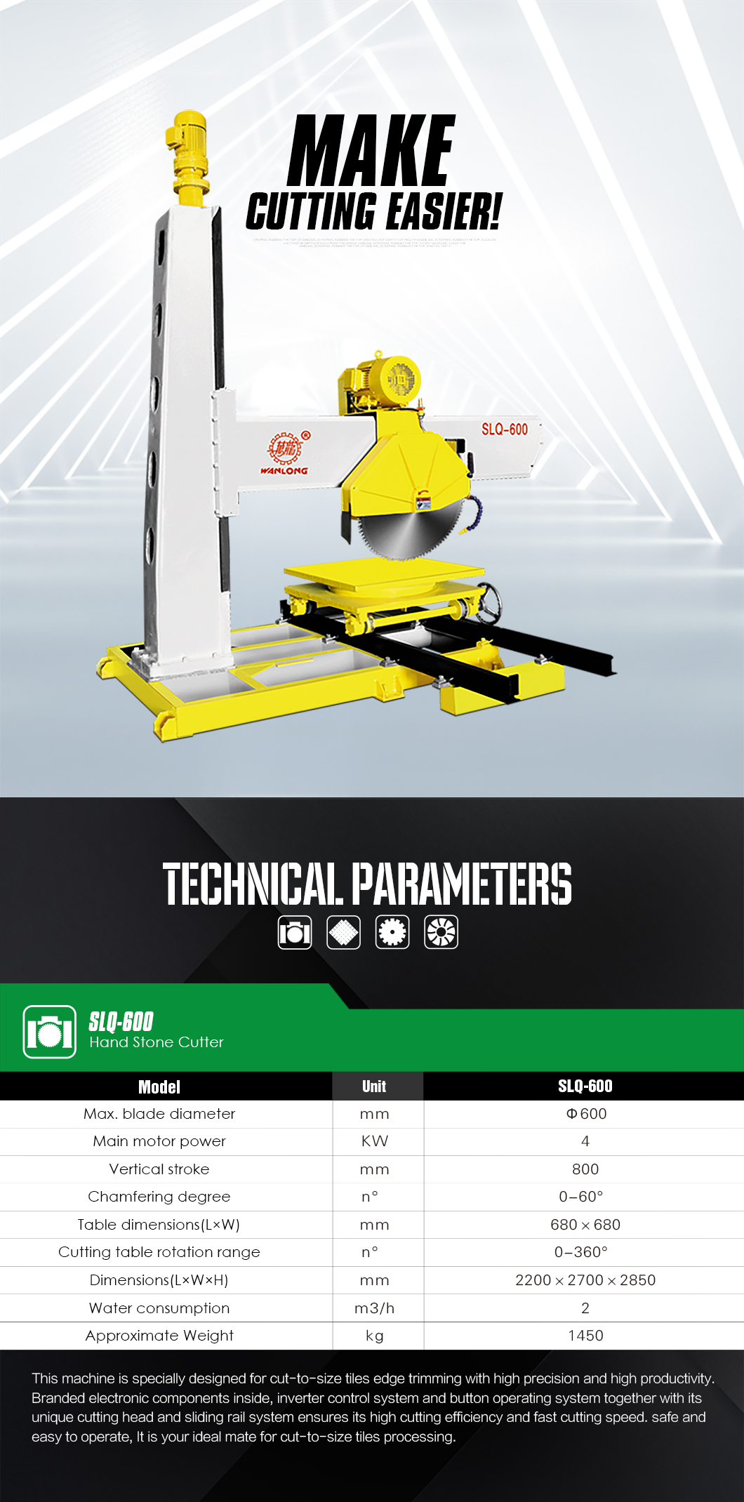 SLQ-600 Hand Stone Cutter - Cutting Machinery - 1