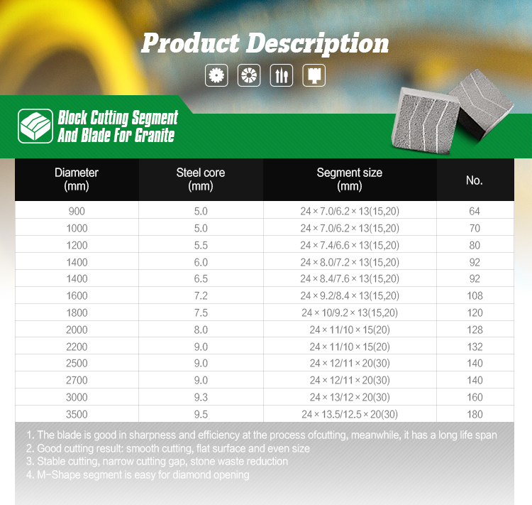 Diamond segment used for cutting granite stone
